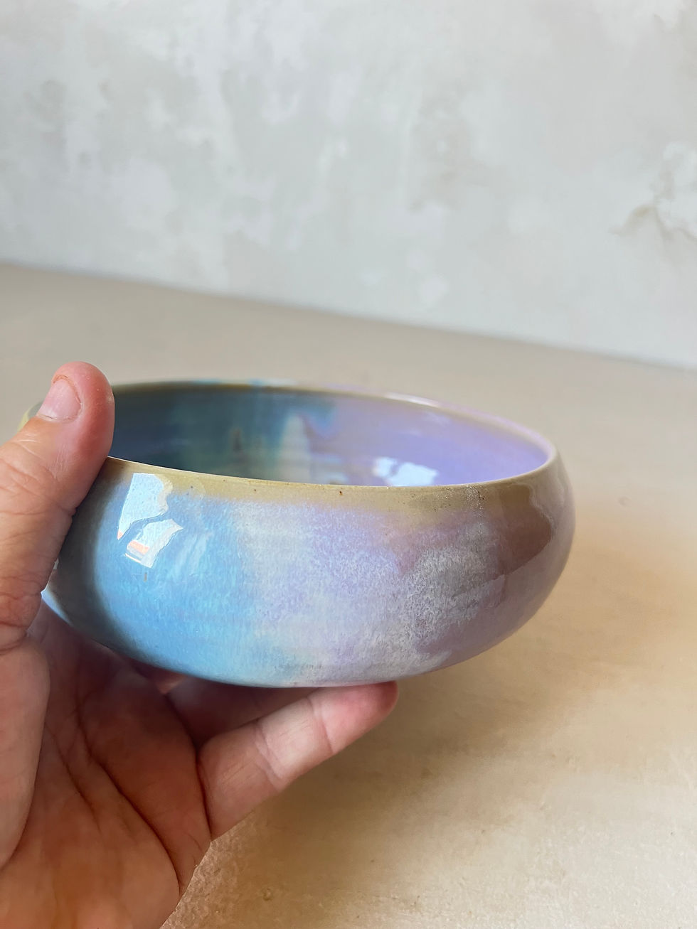 Miniature : Bol ou petit saladier en grès,  émail bleu turquoise et rose