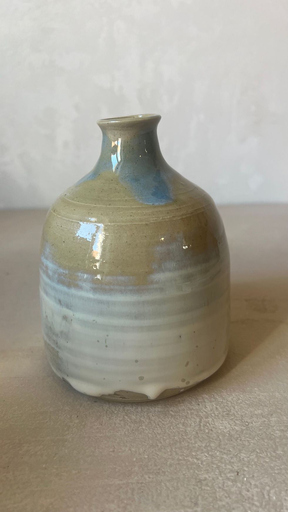 Miniature : Vase  en grès émaillé blanc cristallisé et bleu turquoise