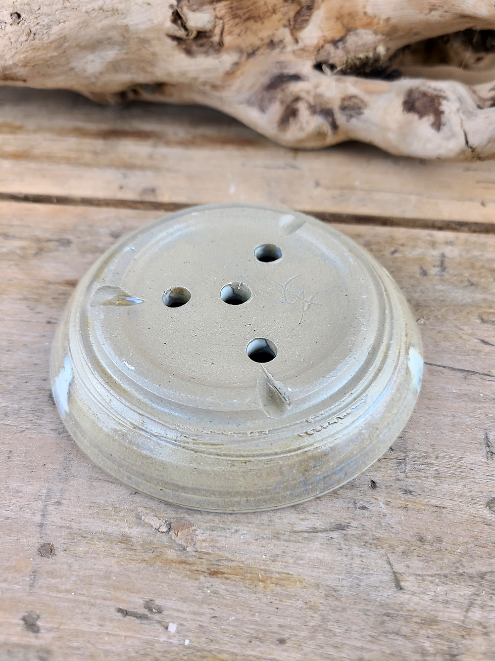 Miniature : Porte-Savon rond en grès émaillé, beige  et blanc