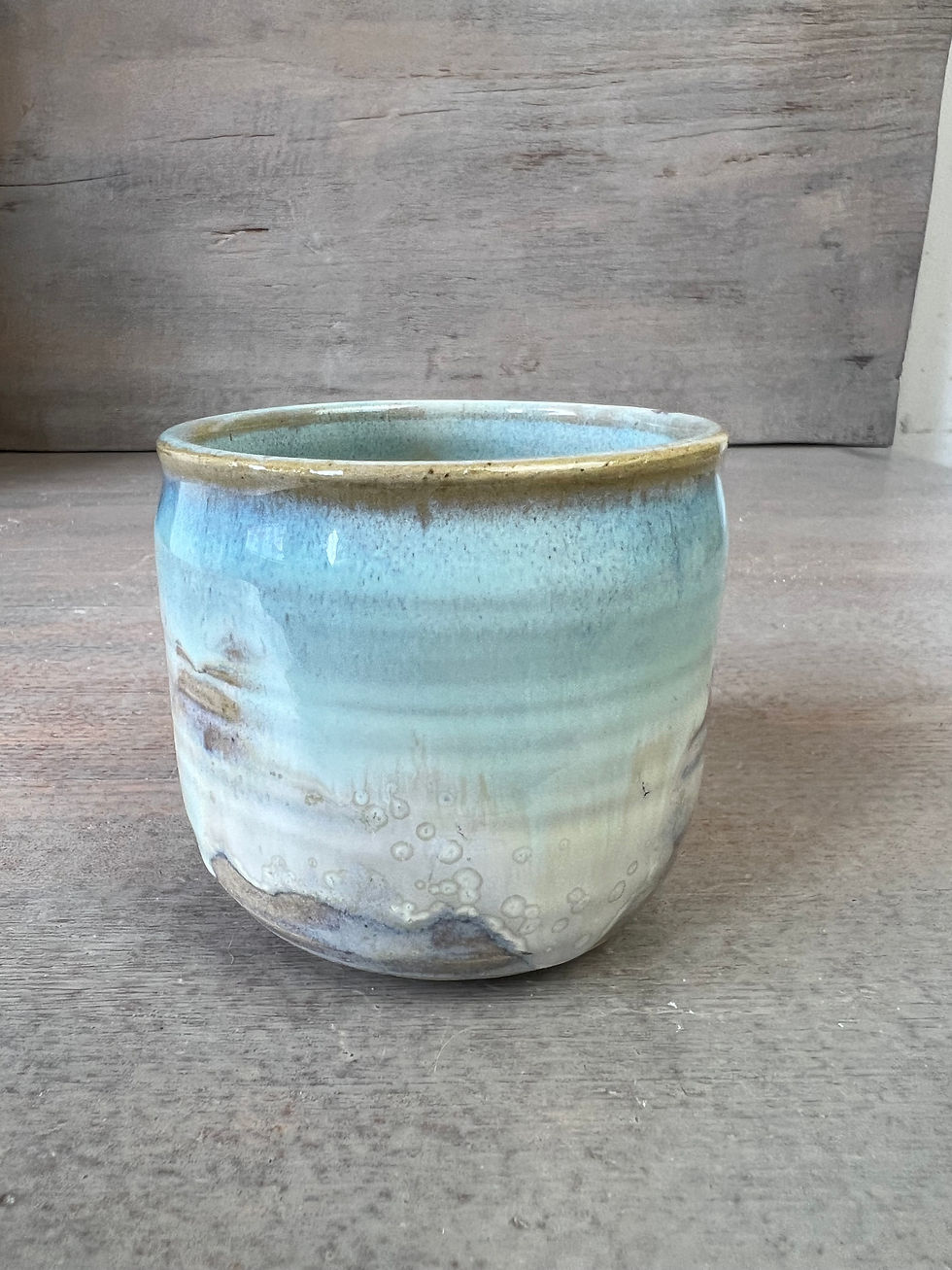 Miniature : Tasse artisanale en grès, avec décor cœur doré email blanc et turquoise