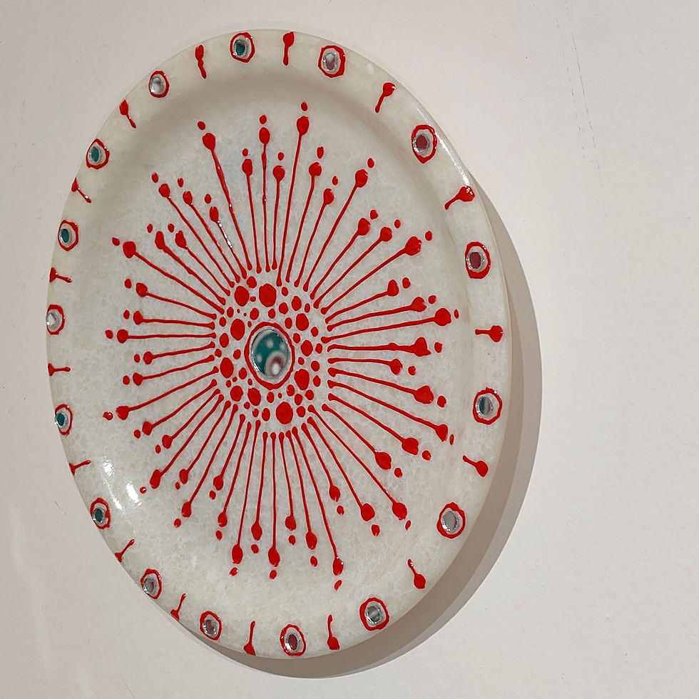 Thumbnail: Cream Colour Plate with Red design and Mirror work