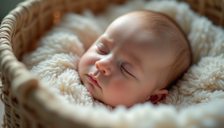 Nahaufnahme eines schlafenden Babys in einer Wiege
