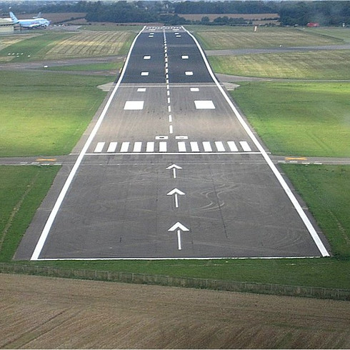 Overhead view of an airport runway