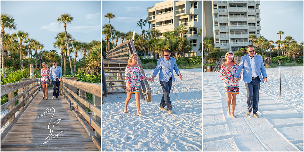 Longboat Key Surprise Proposal 3 picture collage of the couple walking to the beach