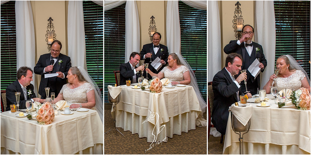 Rainy Day Wedding Photography Sarasota, Best man giving his speech and the bride and groom toast