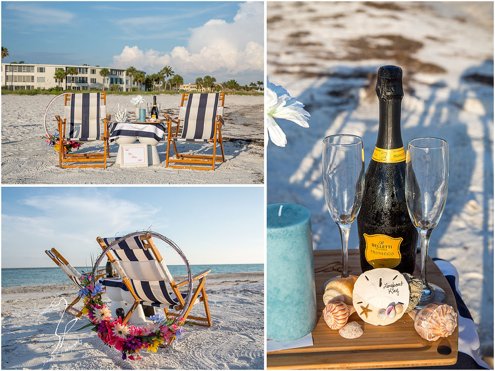 Longboat Key Surprise Proposal detail pictures of chairs and champagne on the beach