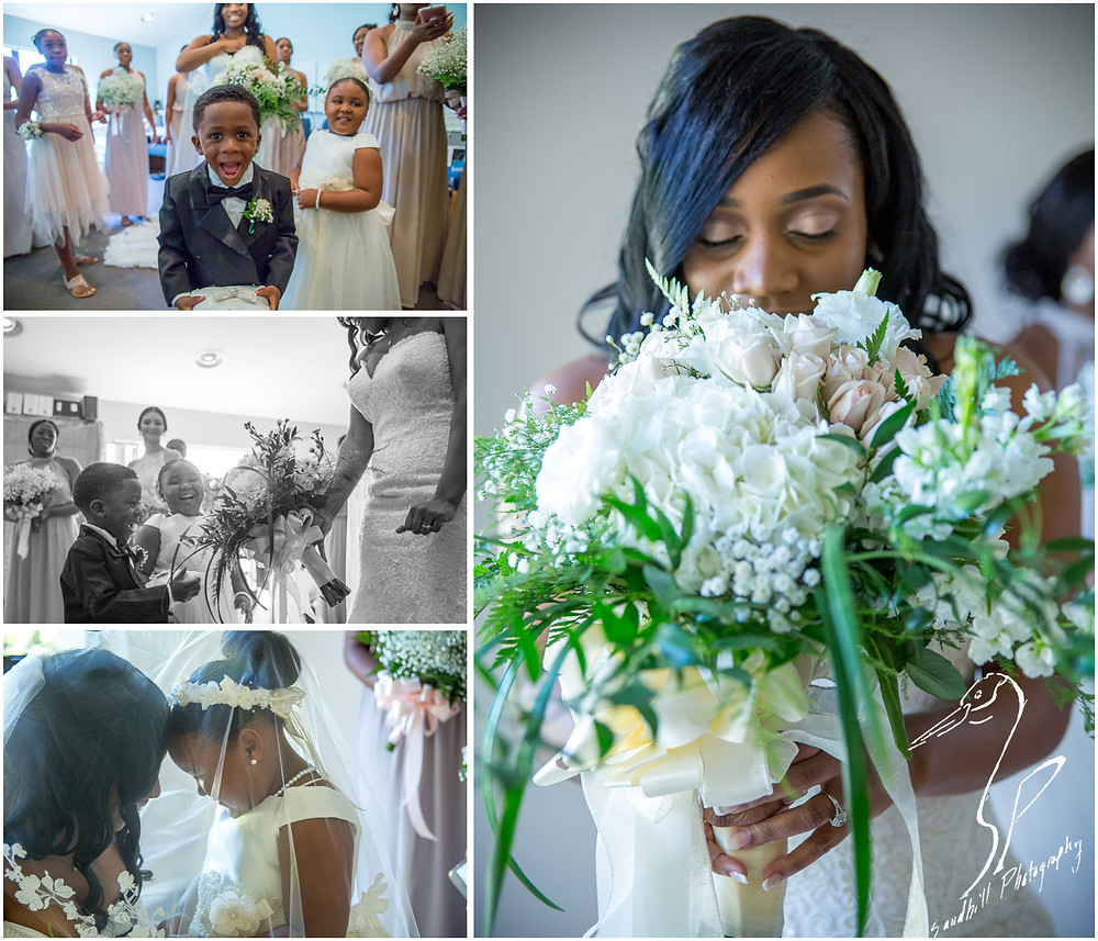 Bradenton Wedding Photographer, Detail of the bride smelling her bouquet, pictures of he ring barer and flower girl at United First Methodist Church of Seffner