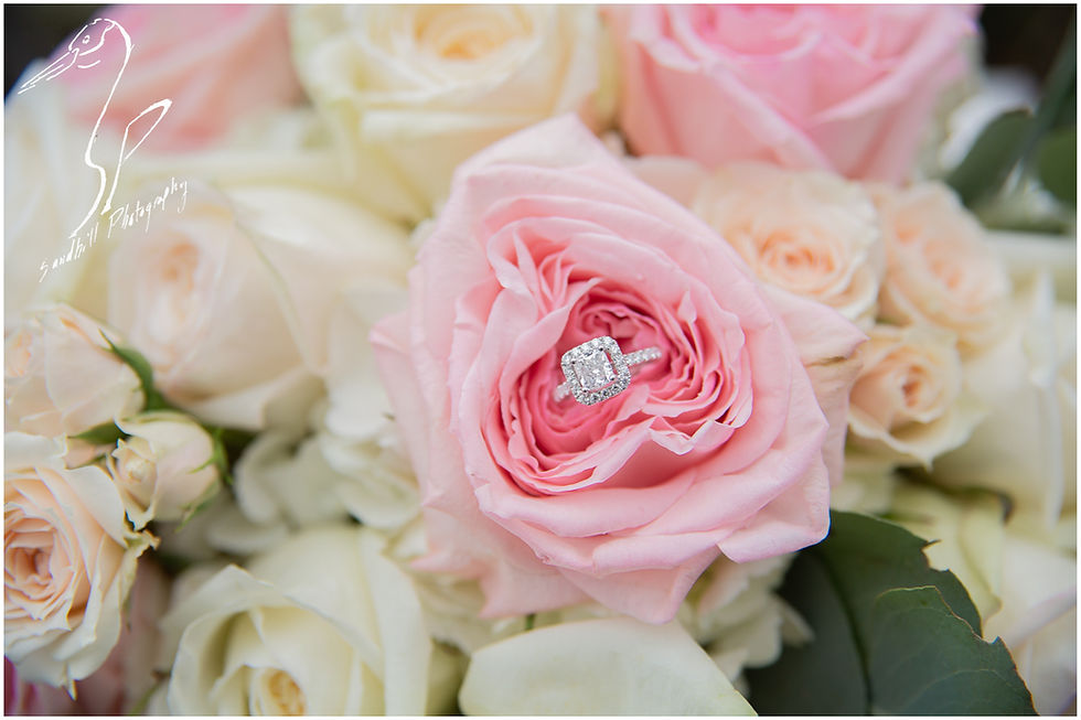 Sarasota Beach Wedding Photography, detail of bridal bouquet with engagement ring.