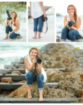 Emma-Rose Triscritti Photographer Sandhill Photography headshot beach jetty wood rocks seagrass camera
