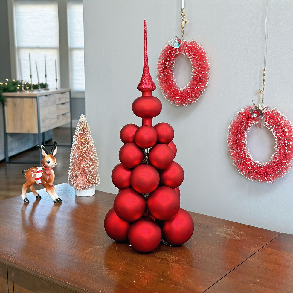 Red Cluster Ornament Tree on display