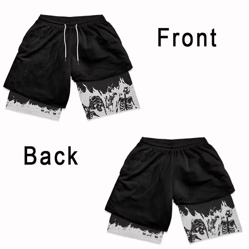 Thumbnail: Summer men's double layered shorts men anime high waisted oversized breathable s
