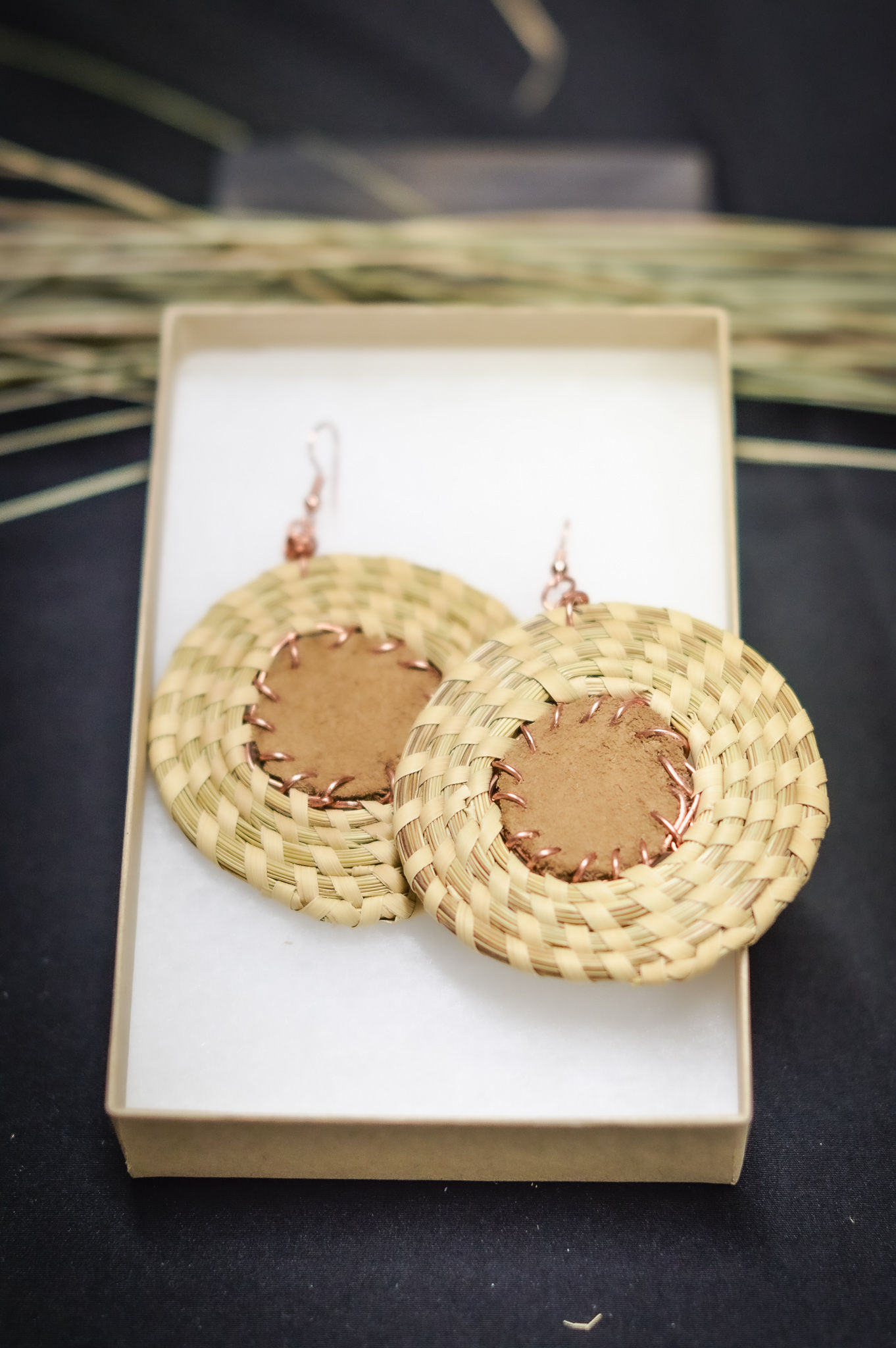 Recycled leather & Sweetgrass earrings