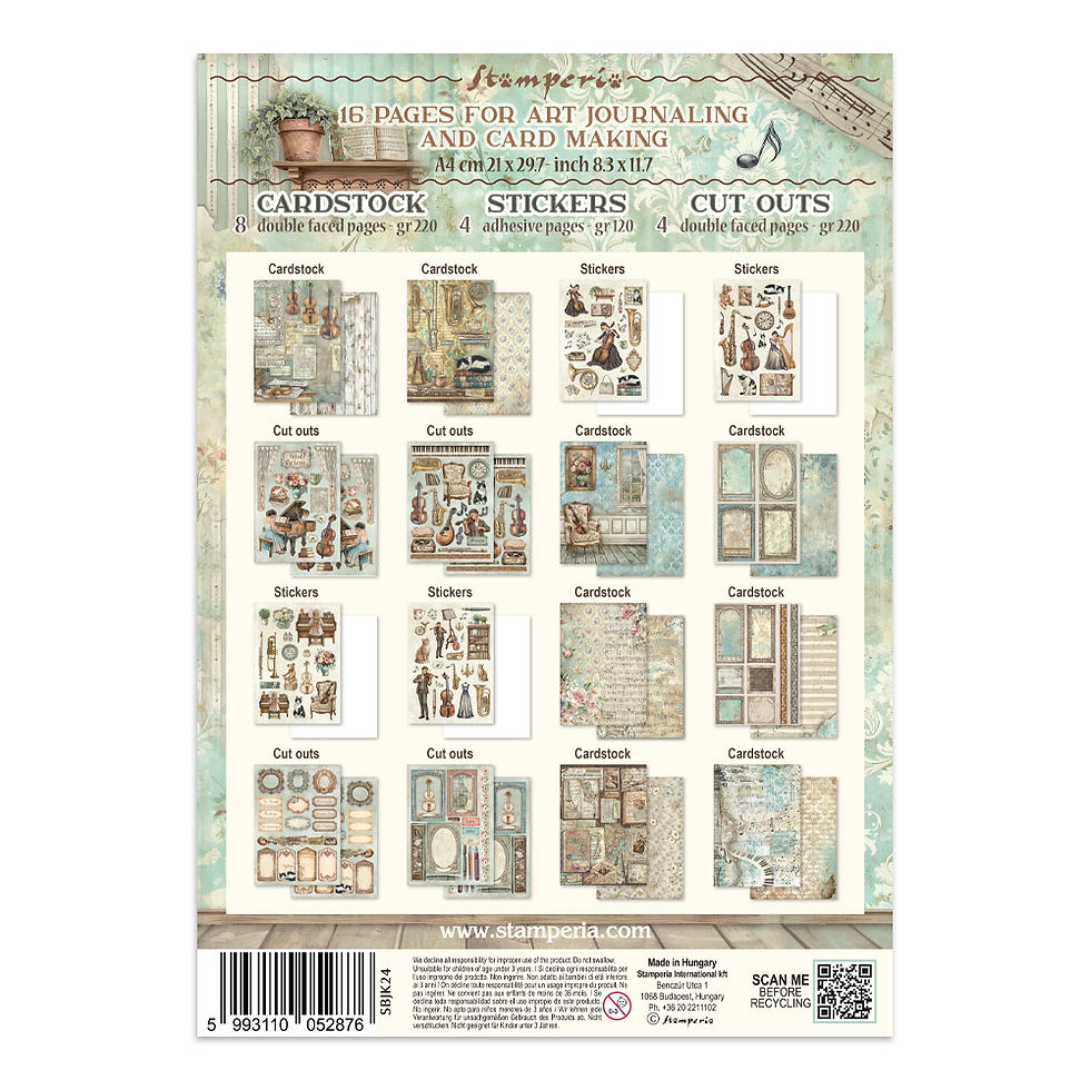 Thumbnail: Stamperia - Symphony - Junk Journal Embellishments - 16 Pages