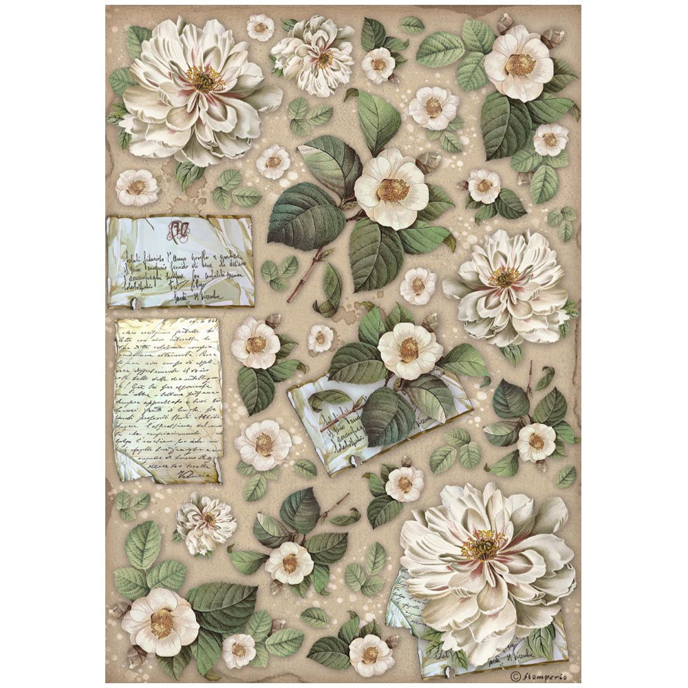 Stamperia - Vintage Library - Flowers & Letters - Rice Paper A4
