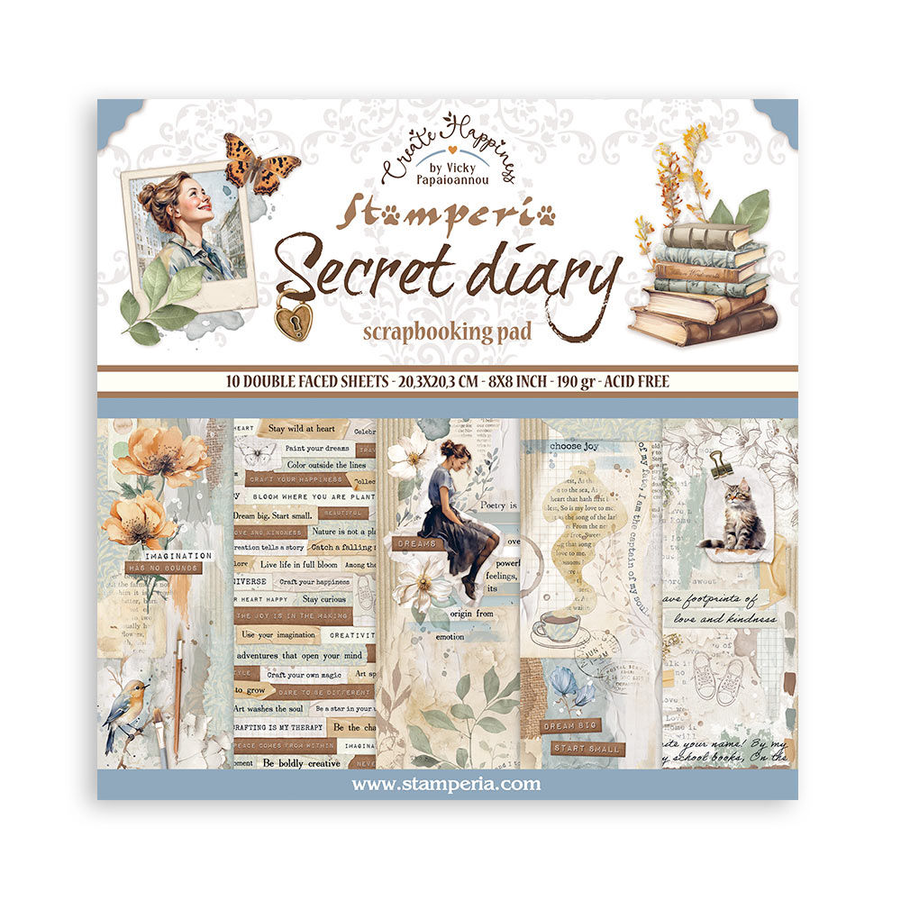 Stamperia - Secret Diary - 10 - 8 x 8 Sheets + Bonus Sheets