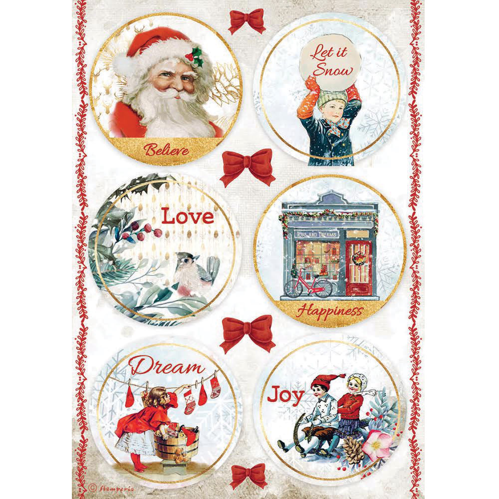 REDUCED Stamperia - Romantic - Christmas - Rounds - Rice Paper A4