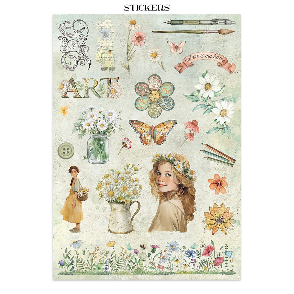 Thumbnail: Stamperia - Daisy Art - Junk Journal Embellishments - 16 Pages