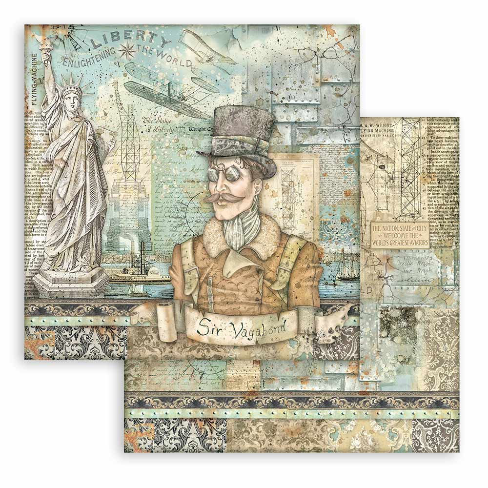 REDUCED Stamperia - Sir Vagabond Aviator - Statue of Liberty-2 - 12x12 Singles