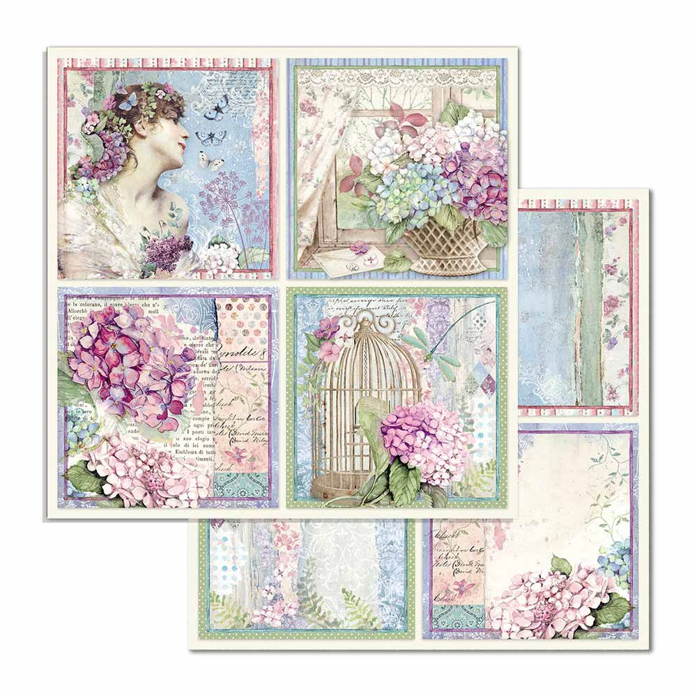 REDUCED Stamperia-Hortensia 4-Square Cards-2 - 12x12 Single Sheets