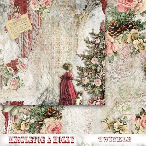 Thumbnail: REDUCED Blue Fern- Mistletoe & Holly - 20 - 8X8 Double-Sided Designs
