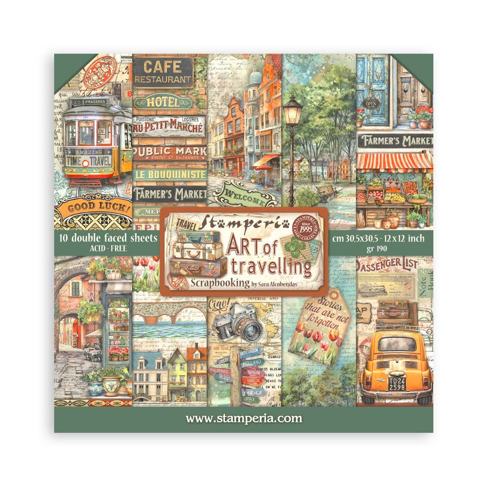 Stamperia - Art of Traveling - 10 Double Sided - 12x12 Sheets + Bonus Sheets