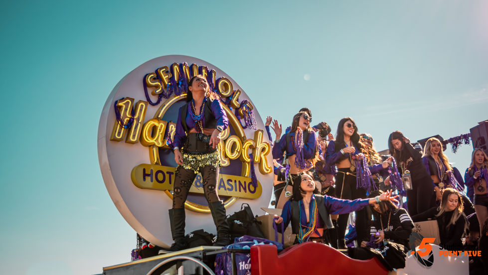 Group performing on a float, Hard Rock Hotel Casino.