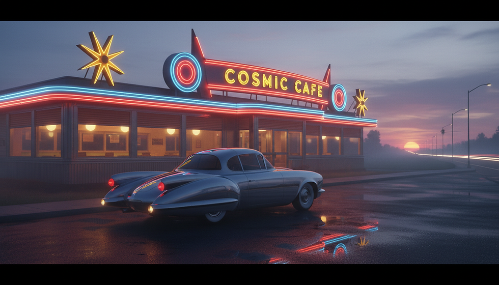 The future, as imagined by the past, often came with chrome, curves, and neon.