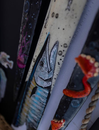 Mixed media Wahoo on naked bill