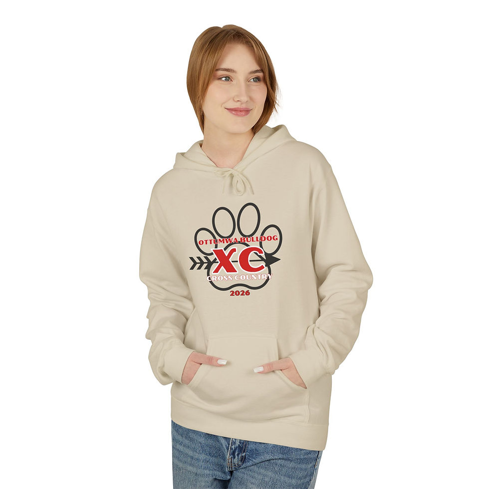 Thumbnail: Unisex Midweight Softstyle Fleece Hoodie- Bulldog cross country paw print 
