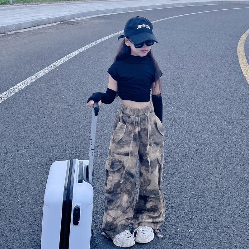 Girls Hip Hop Camouflage Cargo Pants Street Dance Clothes pockets trousers Kids