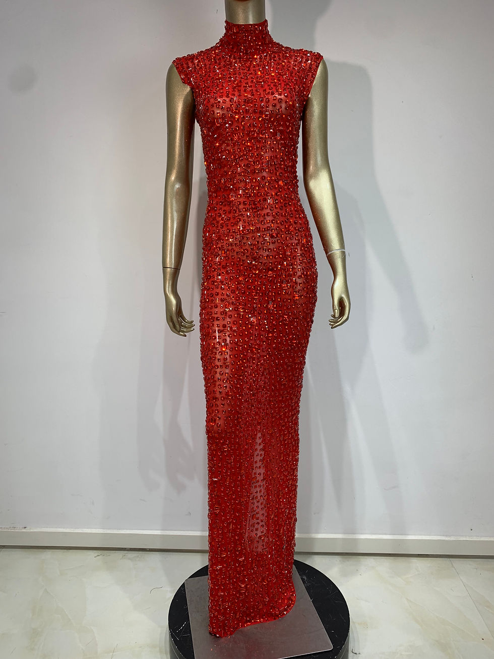 Sparkly Red Rhinestones Luxury Birthday Dresses 2025 Women Sexy Mesh Transparent