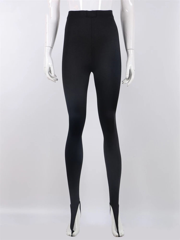 Fashionable winter black high waisted tight Y2K women's pants sexy shiny casual