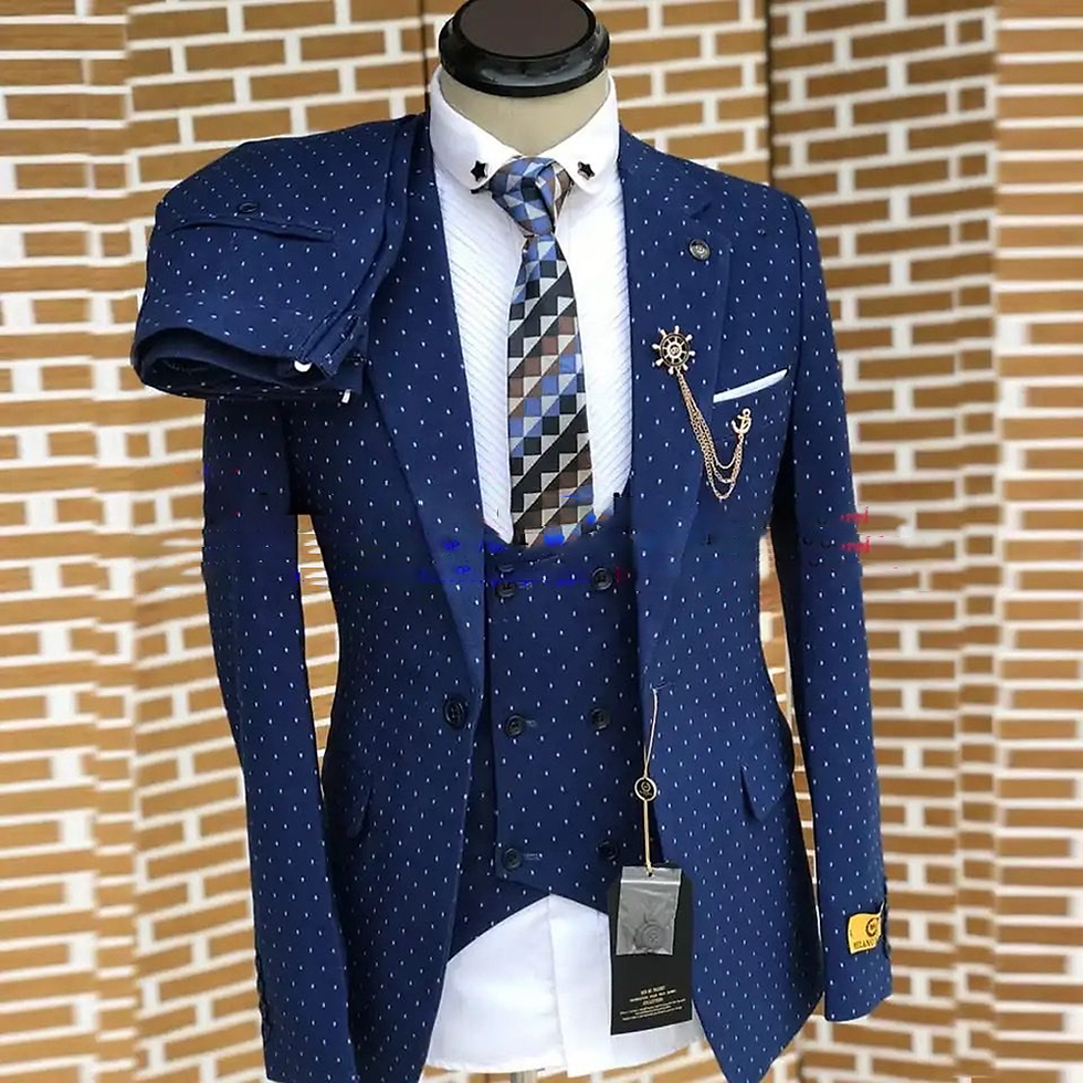 Fashion Dot Suits for Men Navy Blue Chic Notch Lapel Male Blazer Set Formal Casu