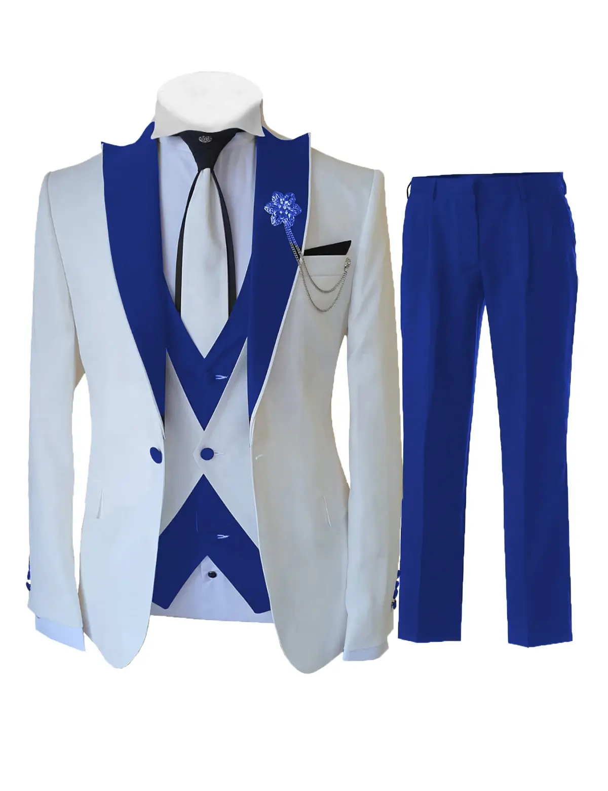 Fashion Luxury Tailor-made White Suits For Men 3 Piece Set Slim Fit Formal Weddi