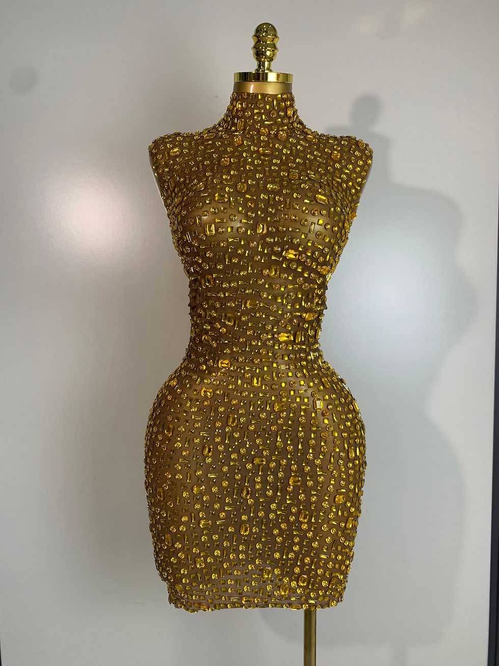Women Luxury Gold Rhinestone Sexy Mesh Short Dress Sparkly Stage Costume Elegant