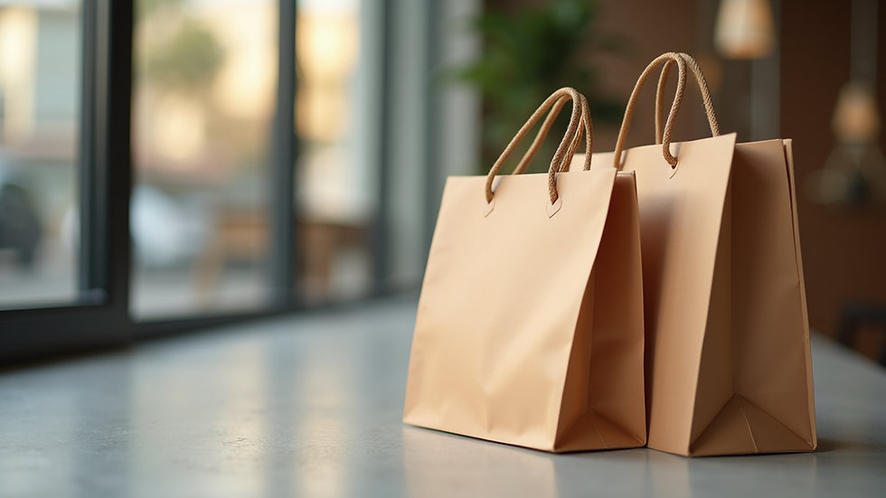 Eye-level view of luxury shopping bags with elegant packaging