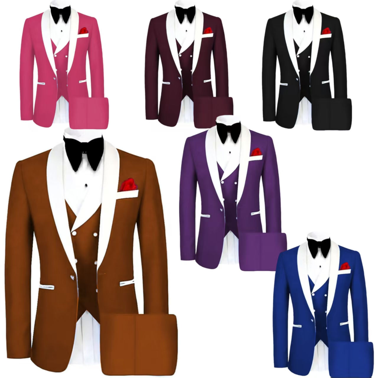 Men's Classic Tuxedo Suit, 3 pieces Blazer Vest And Pants set, Fitted Jacket, On