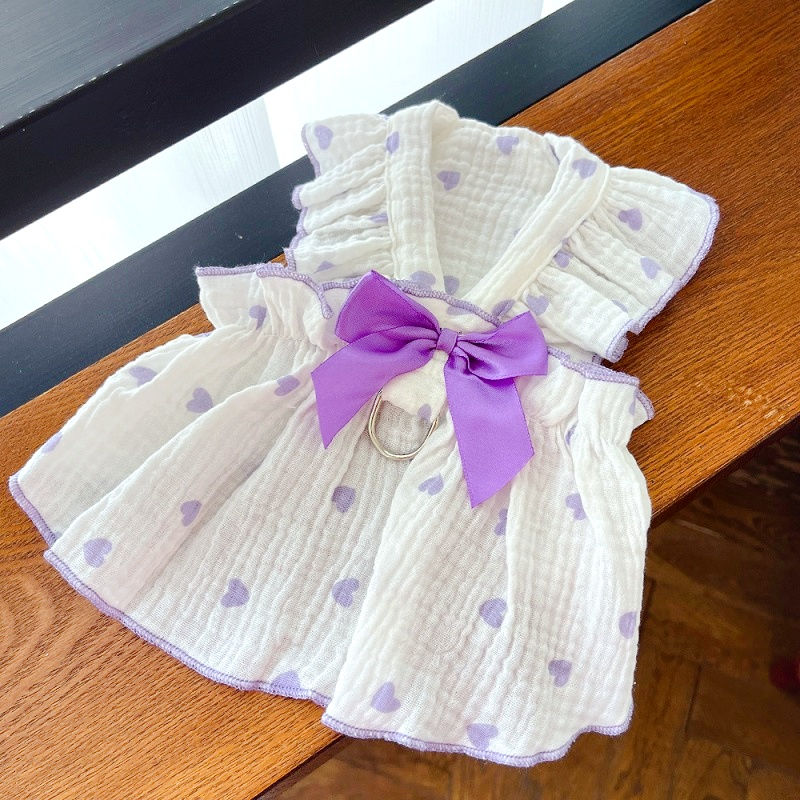 Thumbnail: Luxury Dog Clothes Heart Print Bow Dress Chihuahua Sweet Skirts Puppy Dress for 