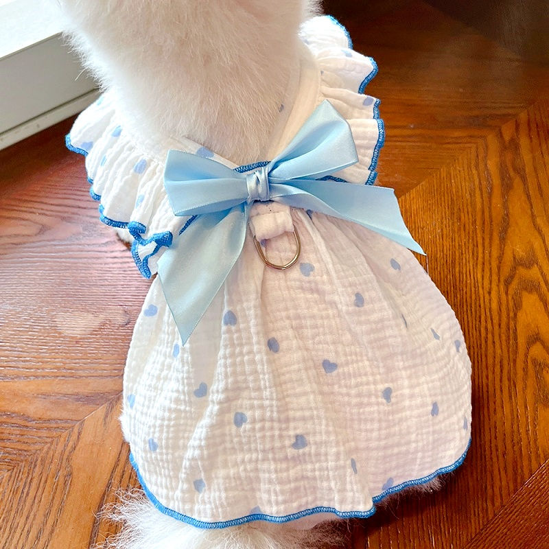 Thumbnail: Luxury Dog Clothes Heart Print Bow Dress Chihuahua Sweet Skirts Puppy Dress for 