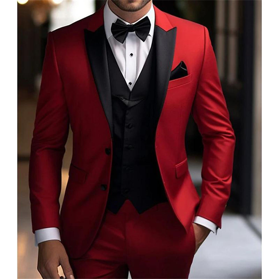 Red Blazer Suit For Men 2 Pieces Outfit Set Suits High Quality Pants Mens Clothi