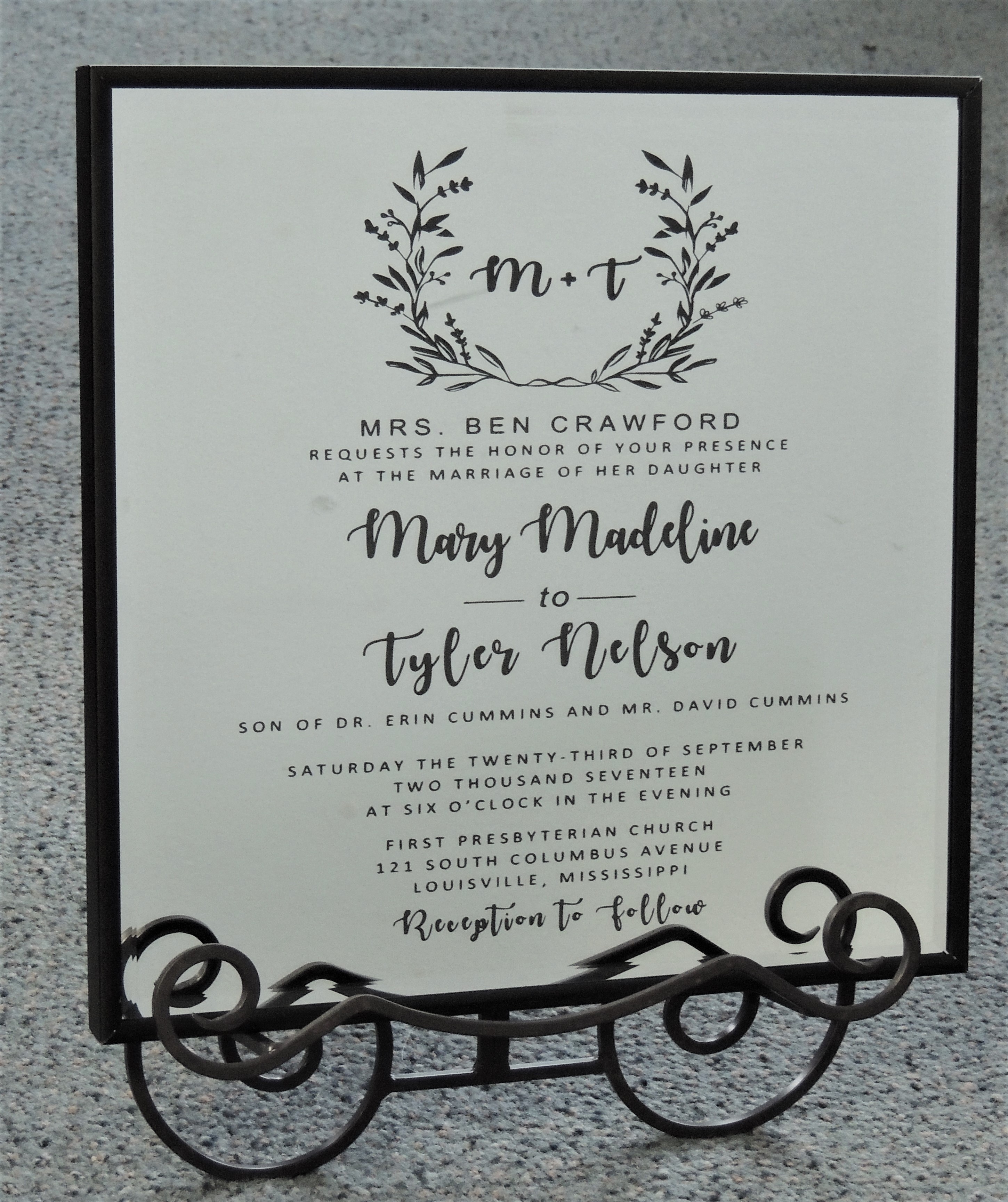 Wedding invitation on a Mirror