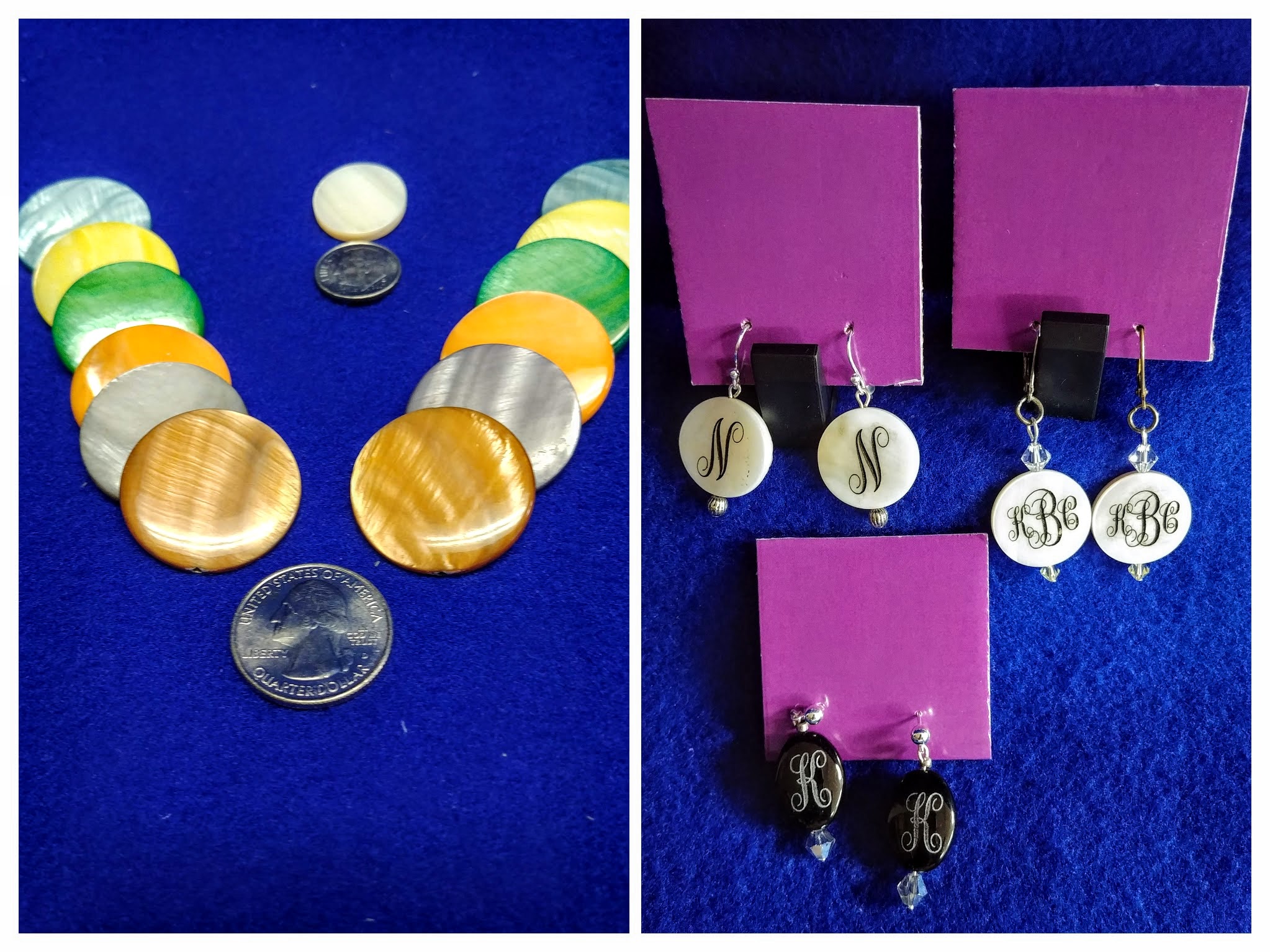 Monogrammed shell earrings