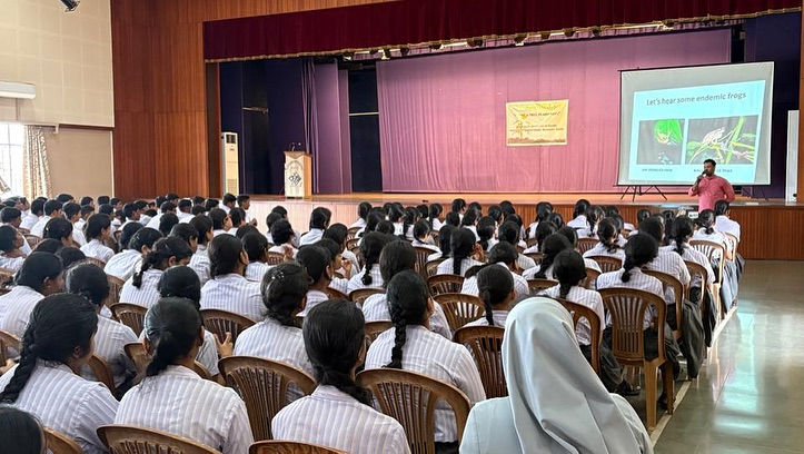 Shubham Rane from the Arannya Environment Research Organisation presents to a captivated audience about the unique amphibians of Goa as part of the Vanmahotsav 2025 celebrations.