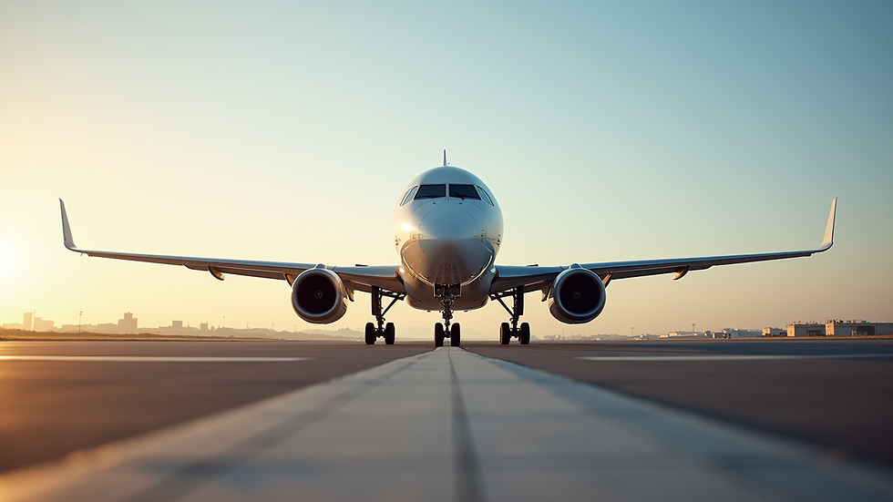 Eye-level view of a modern airplane on the runway