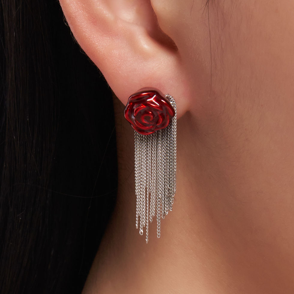 縮圖：Capsule / Red Rose Tassel Earring