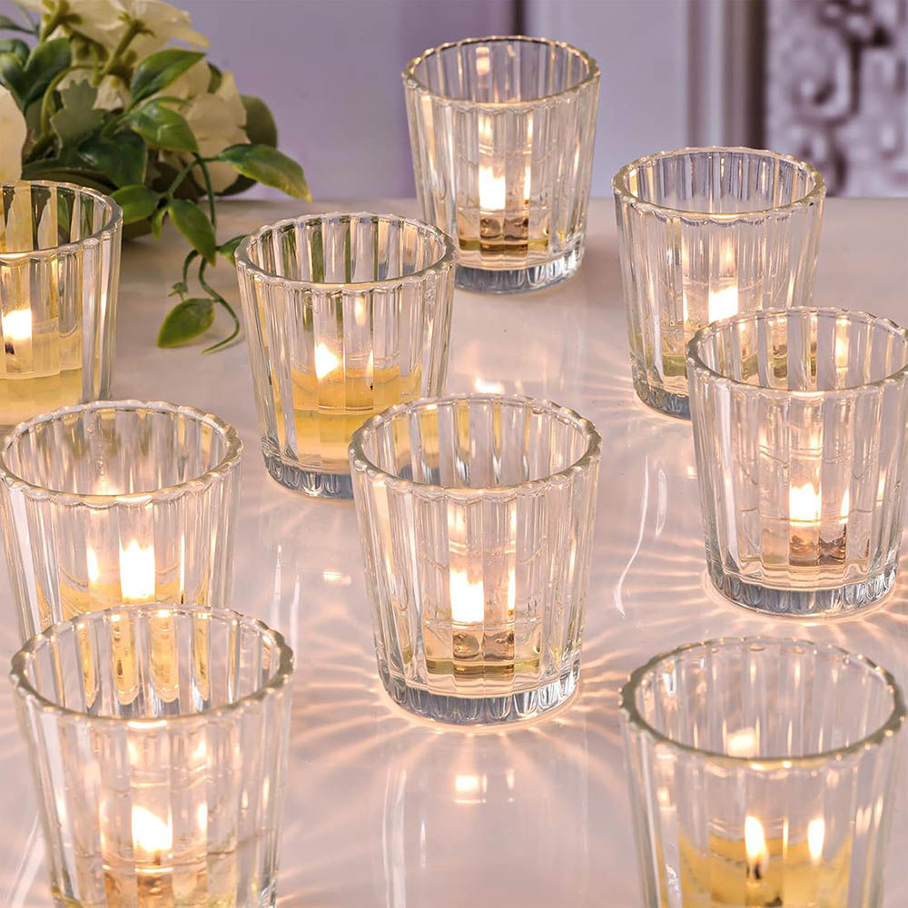 Vintage Ribbed Votive Candle Holders, Glass Tea Lights Candle Holder for Wedding