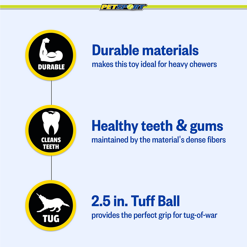 Thumbnail: Pet toy features: durable materials for heavy chewers, healthy teeth, 2.5 in. Tuff Ball.