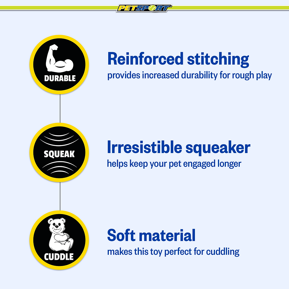 Thumbnail: Reinforced stitching, irresistible squeaker, soft material for durable, engaging, cuddly pet toy.