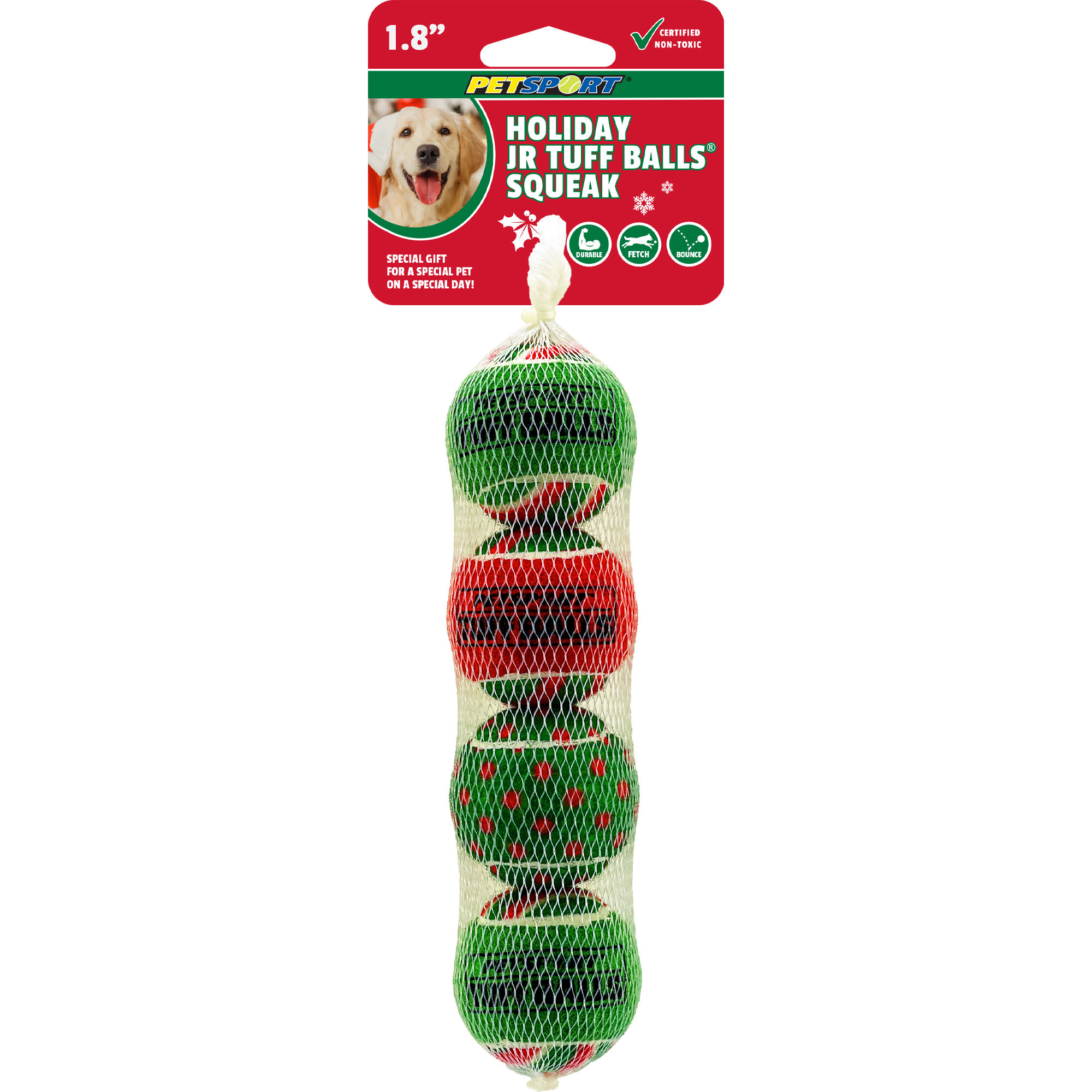 PET + ME Holiday 4x Tuff Balls Squeak dog toys.