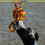 Thumbnail: Black and white dog tugging rainbow rope toy held by hand.